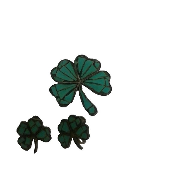 mechden Jewelry - Vintage .87 Mechden Sterling Silver & Turquoise  4 Leaf Clover Pin Earrings set